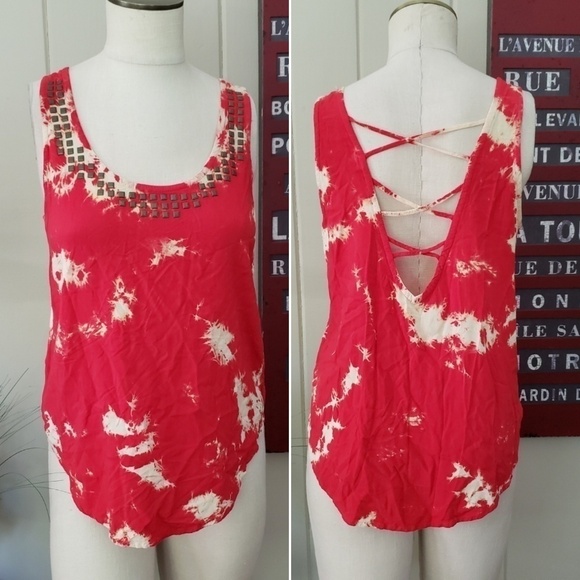 Forever 21 tie dye style top metal decorations & Criss cross open back Size M - Picture 4 of 11